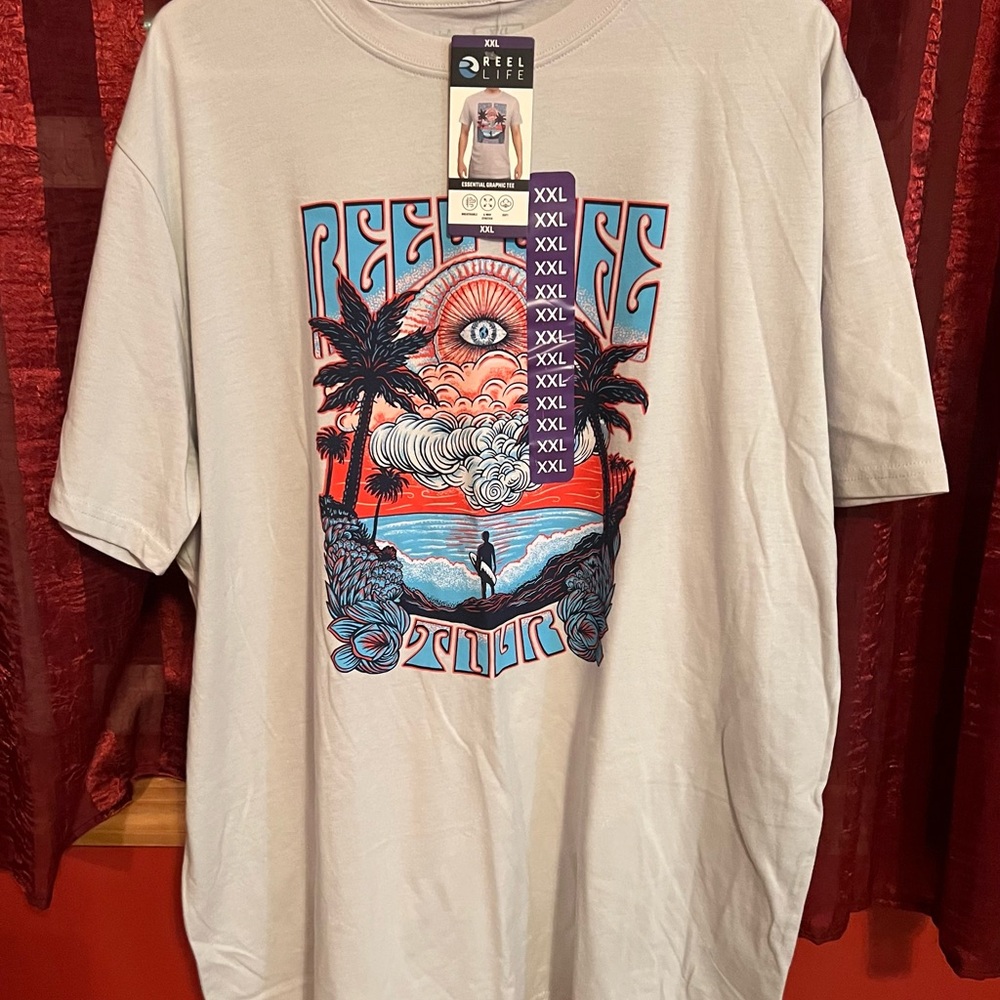 Reel Life Beige Graphic Tee for Men